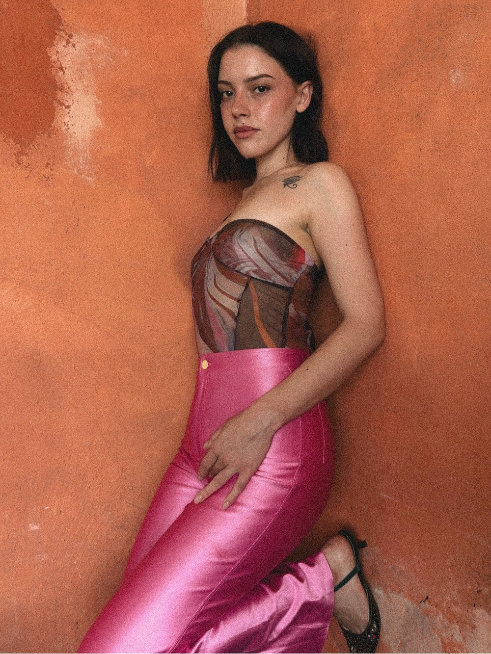 Rezek Studio Pink Satin High-Waist Pants